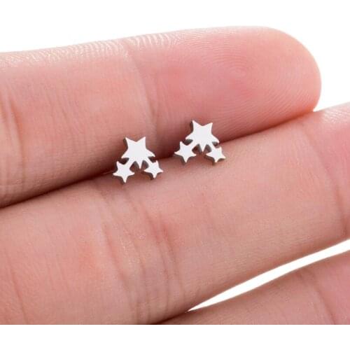 Jisensp Korean Styl Fashion Stud Earrings for Women Girl Feamale Simple Stars Earrings Stainless Steel Jewelry Party Gift