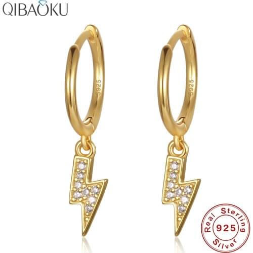 Sterling Silver 925 Hoop Earrings Zircon Mini Lightning Gold Ear Jewelry for Women Stylish Earrings for Women