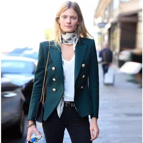 2021 New Fashion Dark Green Blazers For Women Elegant Stylish Double Breasted Metal Button Slim Blazer Top Big Size XXXL