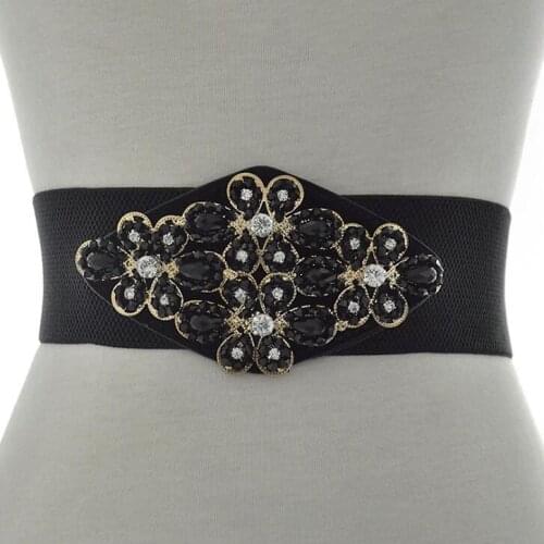 Womens runway fashion blingbling beaded elastic Cummerbunds female Dress Corsets Waistband Belts decoration wide belt R2523