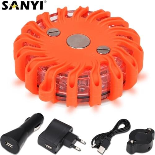 16 LED Emergency Safety Flare Light Yellow Road Traffic Control Light Magnetic Flashing Warning Night Light Roadside Disc Beacon