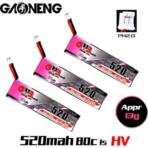 3Pcs Gaoneng 3.8V 520mAh 80C/160C HV Lipo battery PH2.0 Plug for Tinyhawk Happymodel Snapper7 E010 M80S Tiny7 Beta85 RC Drone