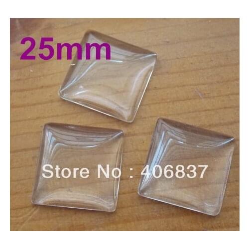 50pcs/lot, Good Quality 25mm Dome Square Transparent Clear Magnifying Glass Cabochon