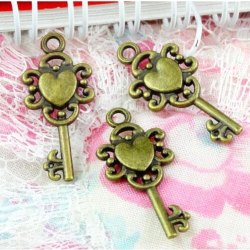 60PCS 26*12MM Antique Bronze Plated Zinc Alloy Heart Key Charms Pendants Diy Jewelry Accessories