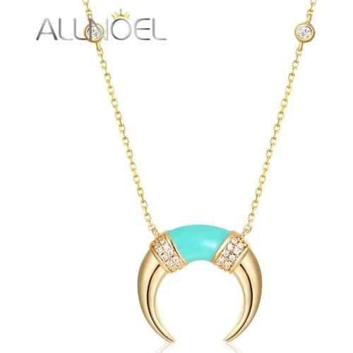 ALLNOEL 2019 Sweater Chain Long Necklaces Pendants For Women Enamel Gold Buffalo Tusk Horn Crescent Moon Pendant Long Necklace