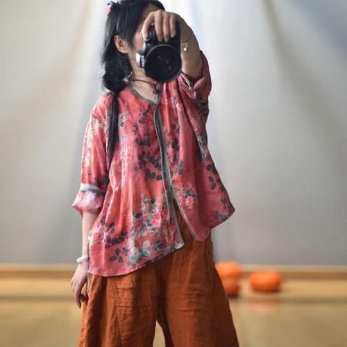 Women Spring Autumn V Neck Printed Blouse Tops Ladies Vintage Print Summer Blouses Female 2020 Shirt Tops