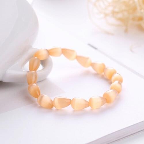 FYSL Handmade Weave Many Colors Tear Drop Cat Eye Stone Beads Stretchy Bracelet for Women Jewelry