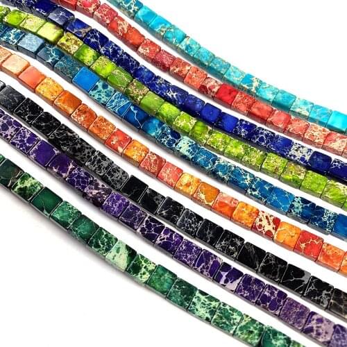 66pcs Natural Stone Beads Semi-precious Stones Square for Jewelry Making Necklace Bracelet Accessories Size 6x6x3mm