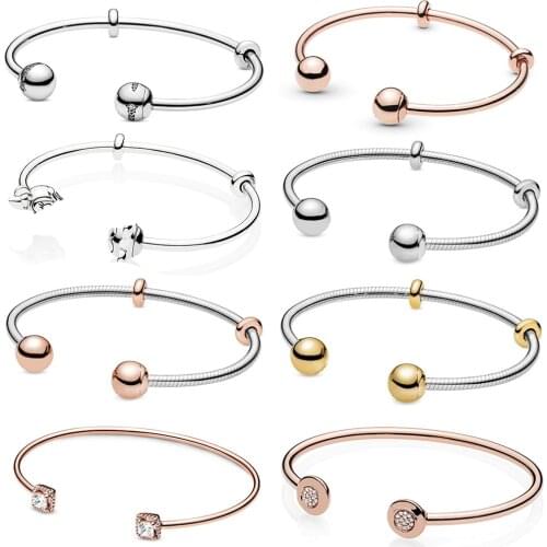 2020 NEW 100% 925 Sterling Silver Moments Snake Chain Style Open Bangle Fit DIY Charm Women Original Fashion Jewelry Gift