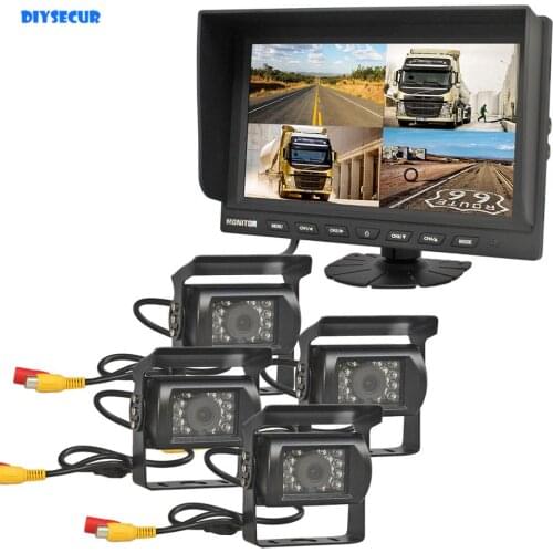 DIYSECUR 4 CH 9" Car Monitor Truck Tractor Reversing Security System 4 x Rear View Camera For Car Truck Bus Reversing Camera