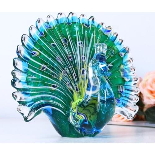 Hand Blown Colorful Bird Figurines Ornament Art Glass Table Top Sculpture EA08