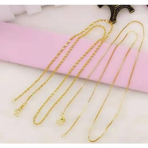 Elegant 14K Yellow Gold Necklace For Women 60cm Water Wave Chain Box Chain Birthday Necklace Pendant Fine Jewelry Gift