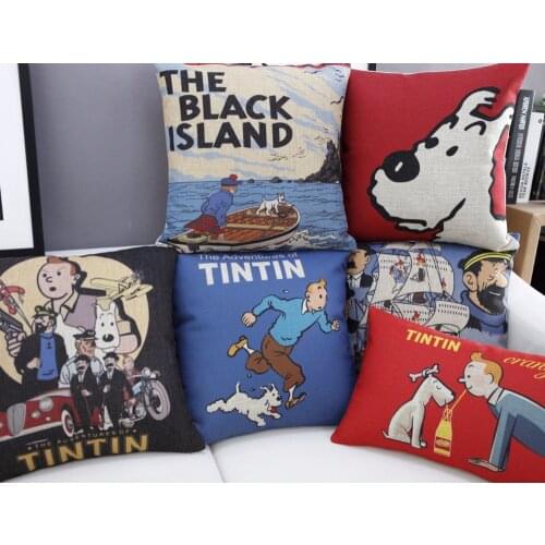 European Cartoon pillow Adventures of Tintin cushion Linen pillowcase Home Decor sofa cushion decorative Pillows