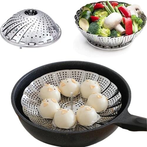 Folding Dish Steamer Stainless Steel Food Steamer Basket Mesh Vegetable Vapor Cooker Steamer Expandable Cookware Kitchen Tools