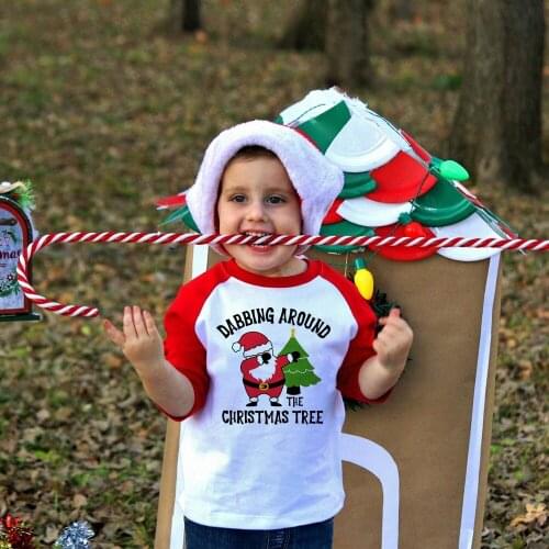Dabbing Around The Christmas Tree Boys Girls Christmas Shirts Boys Unisex Christmas T-Shirt Leopard Print Long Sleeve Top