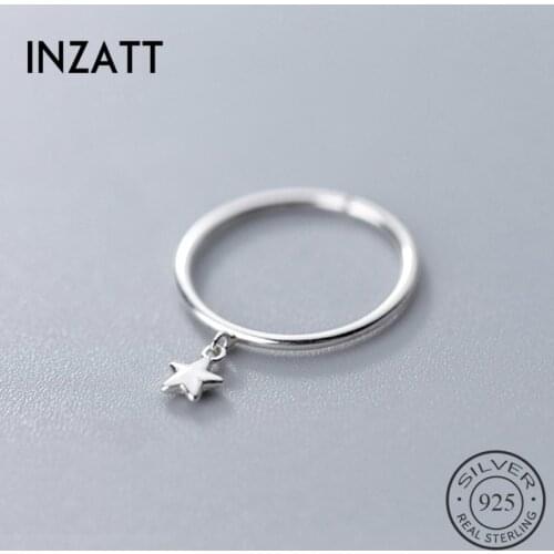 INZATT Genuine 925 Sterling Silver Minimalist Geometric Pendant Star Round Opening Ring For Women Cute Party Fine Jewelry Gift