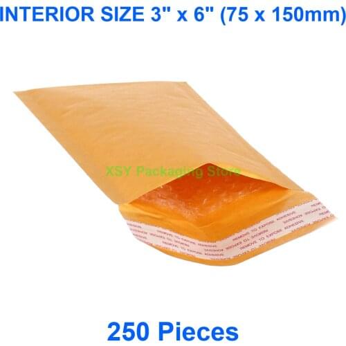 250 Pieces Kraft Bubble Padded Envelopes INTERIOR SIZE 3" x 6" (75 x 150mm) Postage Shipping Mailers Small Mailing Bags