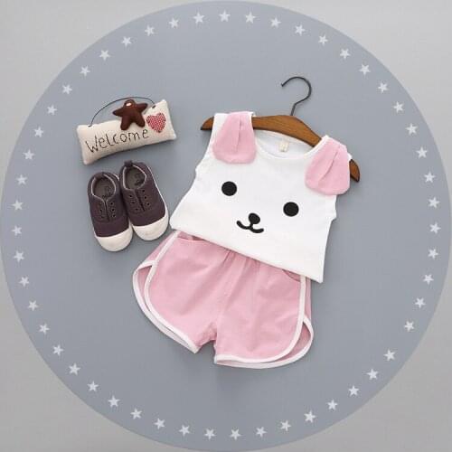 Korean Baby Girls Cute Dog Patchwork Clothing Set Cute Children Kids 2-piece Sleeveless Shirt + Shorts Summer 2020 New Clothes