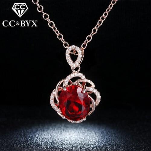 Red Crystal Vintage Necklace Kalung Rantai CZ Jewelry Pendents Necklaces For Women Wedding Party Accessories N010