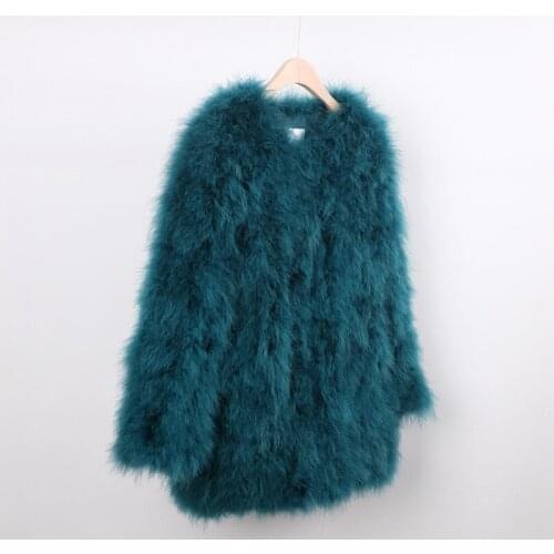 Customized 2020 autumn winter women fashion ostrich feather jackets medium long real fur coats puffy turkey fur 5XL 6XL A163