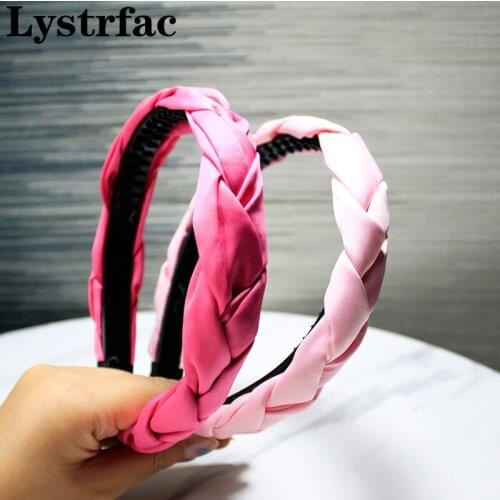 Lystrfac Solid Color Plaited Headband for Women Fashion Handmade Fabric Hairband Girls Hair Hoop Female Hair Accessories