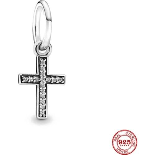 New Original Silver Color Cross With Crystal Bead Fit European Pandora Charms Bracelet Bangles Diy Jewelry P085