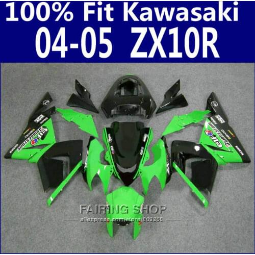 100%fit Fairings For Kawasaki Ninja Zx10r zx-10r 2004 2005 04 05 Green black Fairing kit Free custom x13