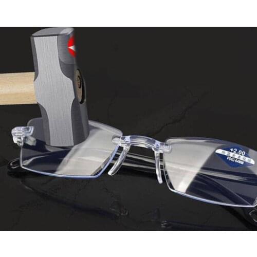 2021 Diamonds Cutting Rimless Reading Glasses Men TR90 Normal Lense Women Anti-blue light Ultra-light Magnification Eyewear