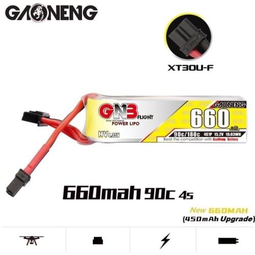 Original GAONENG GNB 4S HV Lipo Battery 15.2V 660mAh 90C/180C with XT30U-F Plug for Beta85X Whoop Quadcopter FPV RC Racing Drone