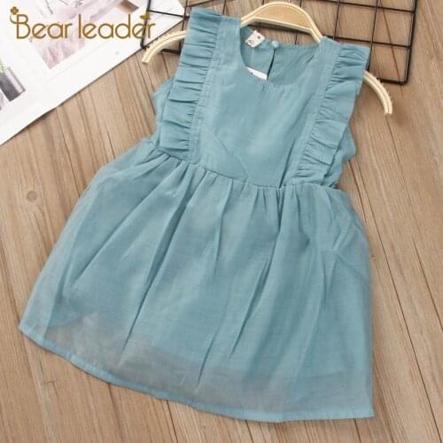 Bear Leader Girls Princess Dress New Summer Girl Elegant Party Dresses Sleeveless Vest Kid Dress Sweet Ruffles Children Clothing
