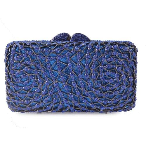 Hollow Out 3 Kinds Golden Metal Womens Bag Clutch Handbags Blue Crystal Ladies Dinner Evening Clutches Female Banquet Clutch