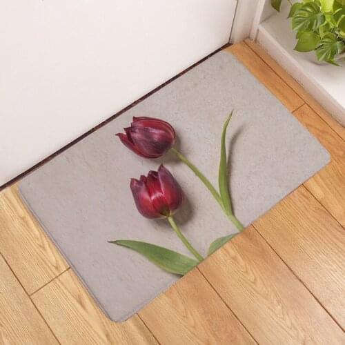 OIMG Anti Slip Bathroom Carpet Rug Floor Bath Mat 3D Printed Flower Floral Water Absorption Living Room Toilet Door