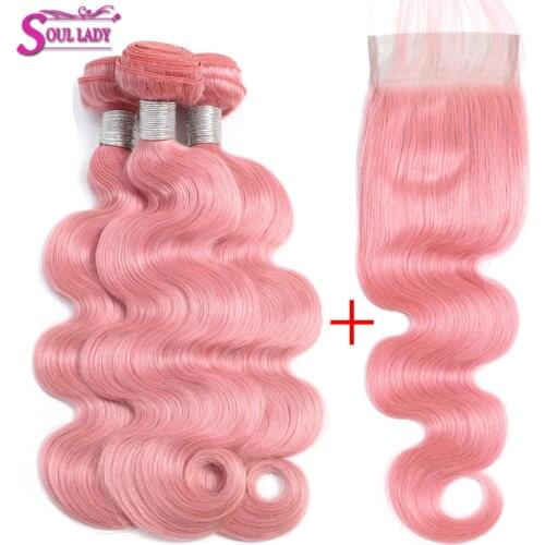 Soul Lady Pink Colored Bundles With Closure Remy 100% Human Hair Ombre Brazilian Body Wave Ombre Blonde Bundles With Closure