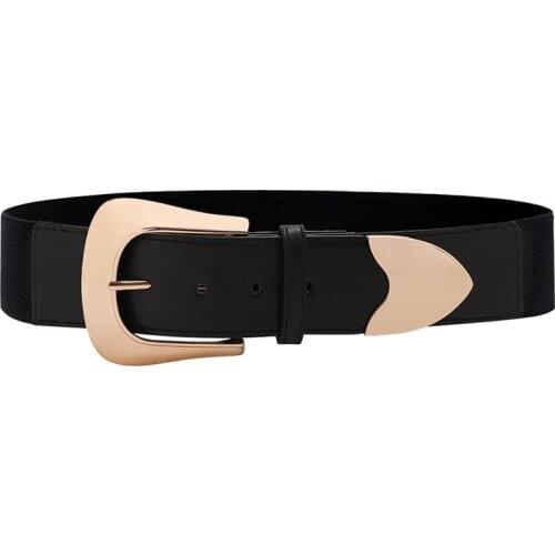 Gold Big Pin Buckle Belts Woman Coat New Design Black Wide Elastic Waistbands Dress Fashion Simple Cummerbunds Lady Waist Seal