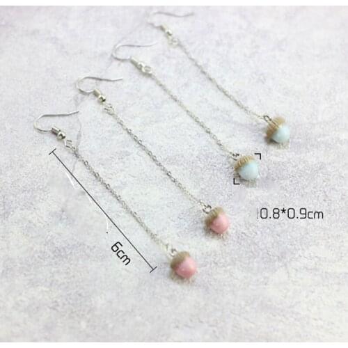 Ceramic Acorn Drop Earrings For Women Pink LIight Blue Color Earring Long Tassel Charm Statement Chains Fashion Vintage Jewelry