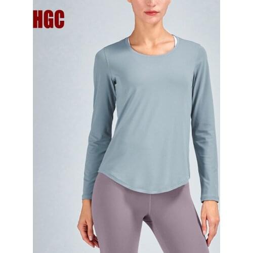Long Sleeve Yoga Sports Top Women Naked-feel Fabric Round Neck Fitness T-shirt Push-up Workout Elastic Dry Fit Blouse HGC