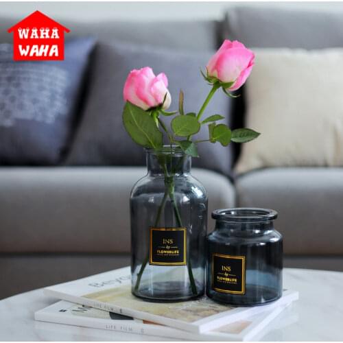 Gray glass vase bedroom of bedroom of transparent glass vase vase table furnishing articles mini golden sticker