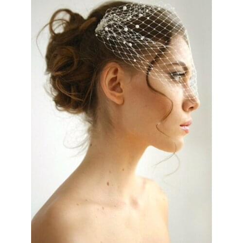 Vintage Wedding Veil, Bridal Birdcage Veil, Freshwater Pearl Church Short Veil, Bridal Hair Jewelry, Wedding Hair Accessory, Bri