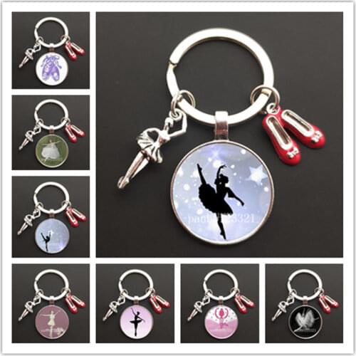 Vintage ballerina keychain female elegant ballet dance dancing glass art fashion dancer jewelry gift