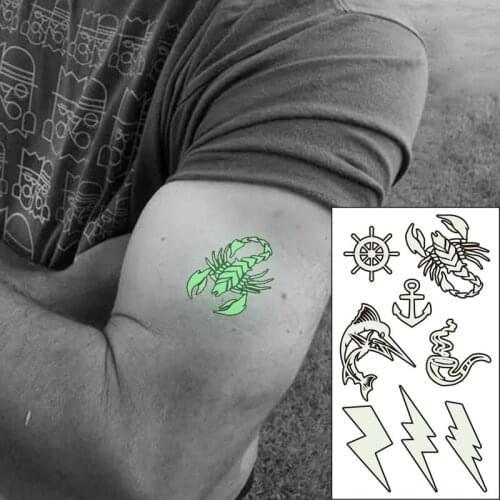 Waterproof Temporary Luminous Tattoo Sticker Swordfish Scorpion Anchor Lightning Pattern Flash Fake Tatto for Women Men