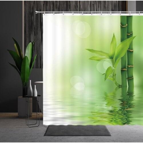 Waterproof Shower Curtain Chan Sect Zen Bamboo Flower Natural Landscape 3D Printing Bathtub Decoration With Hooks Bath Curtains