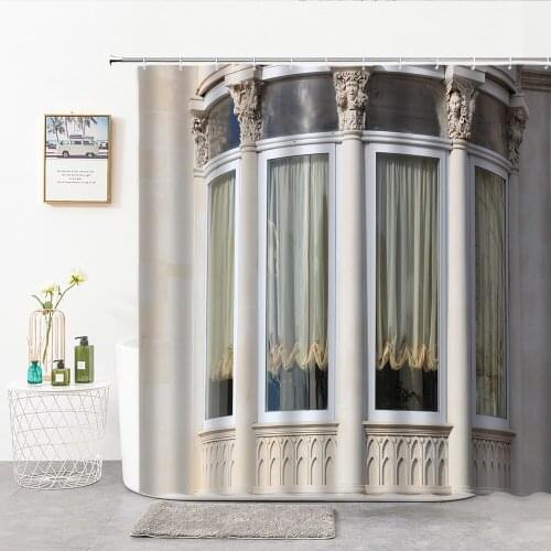 Shower Curtain 3D European Retro Old Wooden Doors And Windows Fabric Baths Decor Curtain With Hook Bath Supplies Bathtub Screen