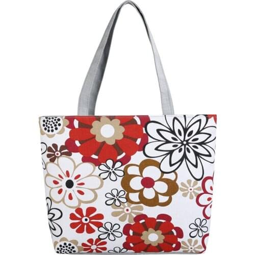 Womens Ethnic Style Canvas Handbag Female Tote Ladies Large Capacity Shopping Bag Reusable Shoulder Handbags