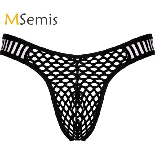 Sexy Gay Mens Lingerie See-through Panties Fishnet Bulge Pouch Briefs Hollow Out Fishnet Underpants Sexy Thongs Underwear