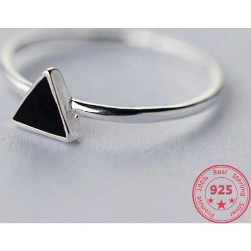Real 925 Sterling Silver Geometric Black Enamel Triangle OL Adjustable Ring Minimalist Fine Jewelry For Women Party Gift