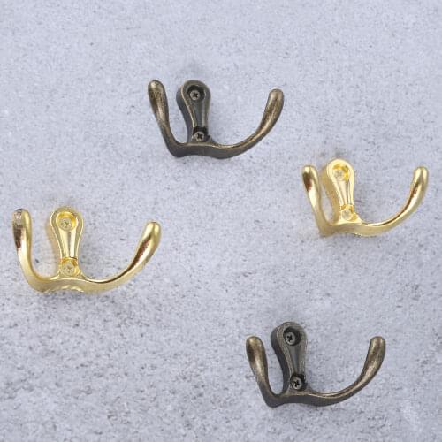 2Pcs Vintage Hooks Bath Door Hanger for hanging towel, clothes, hat, bag Double Prong Hat Coat Clothes Towel Robe Hook 53*30mm