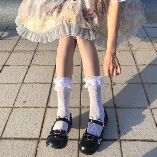 2021 Sweet Retro Woman Lolita Ruffled Casual Lace Princess Short Socks Kawaii Meias Sox Sexy MeshSummer Socks for Ladies Girls