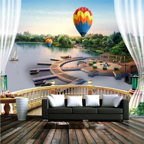 3D Photo Mural Building Landscape Wallpaper for Walls 3D Hot Air Balloon Wallpapers Cafe Wall Papers for Living Room Home Decor