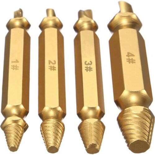 4Pcs Dual Head Screw Extractors Kit Broken Damaged Bolt Remover Drill Bits