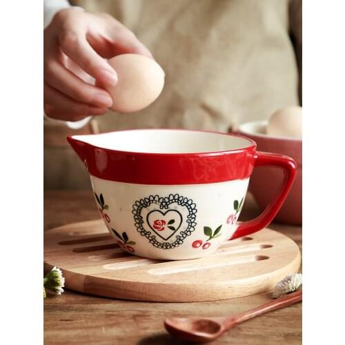 400ml Ceramic Egg Stir Bowl With Handle Middle Bake Cup Sharp Spout Juice Salad Bowl